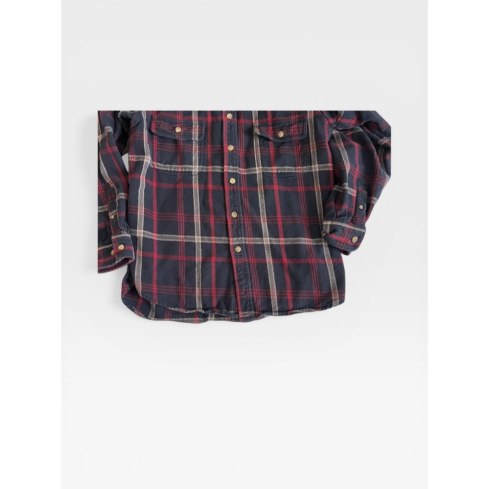 Moose Creek Mens Large Tall Flannel Shirt Navy Red Plaid Cotton Button Down - Picture 5 of 10